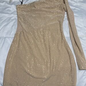 Elegant Tan One-Shoulder Dress